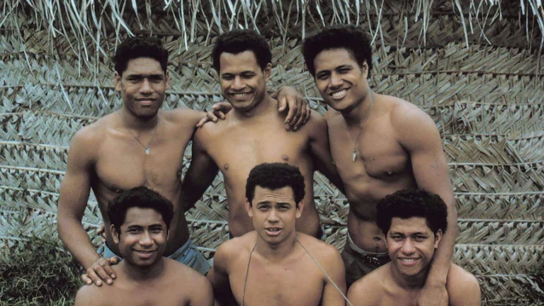 Sione, Stephen, Kolo, David, Luke and Mano were shipwrecked on Ata Island in 1965.(Supplied: Sione Filipe Totau)