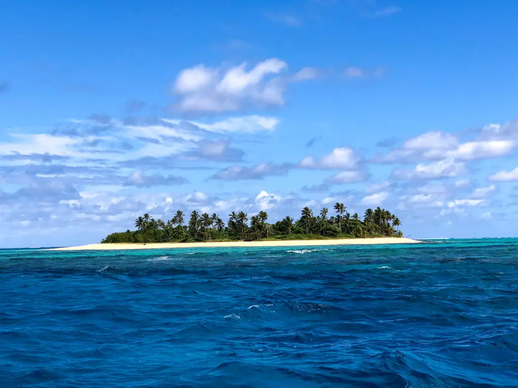 Palm-covered island surrounded by deep blue sea in Tonga