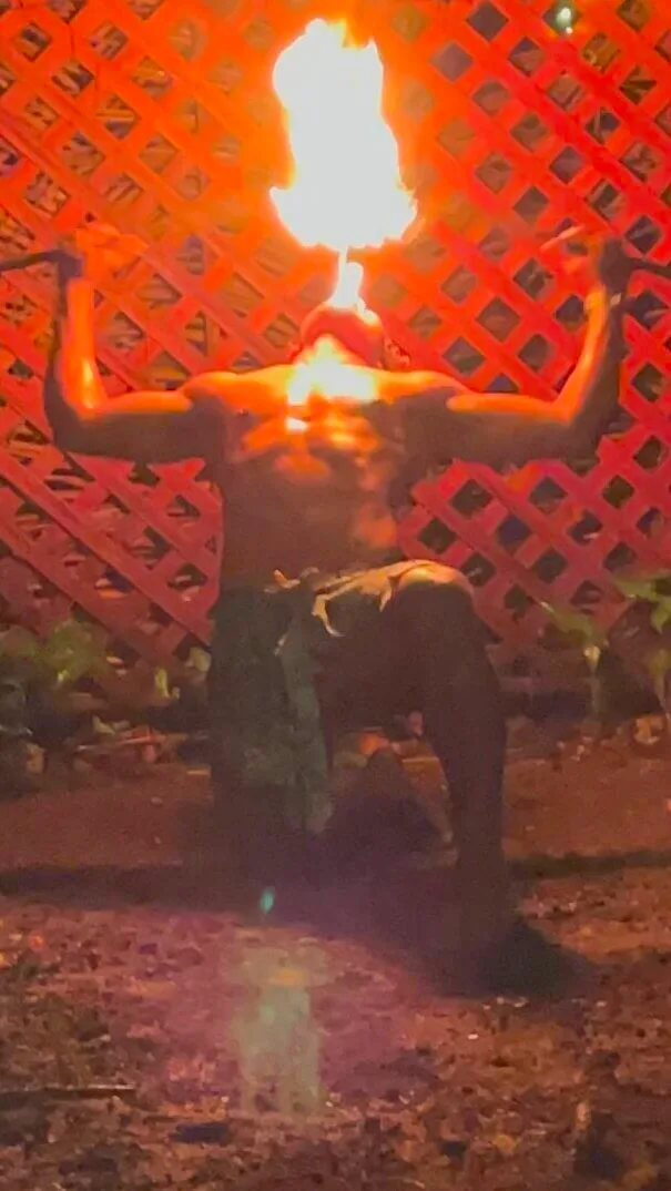 Fire dancer performing in Tonga, likely during the best time to visit Tonga in May.