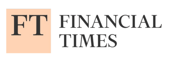 Financial Times logo with FT in bold black letters on a peach square, followed by the words FINANCIAL TIMES in black capital letters on a white background.