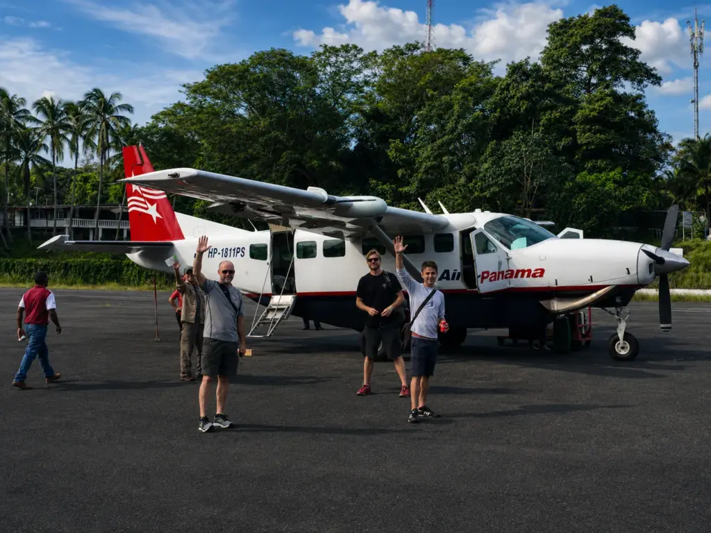 Air Panama plane with passengers ready for off-grid travel.